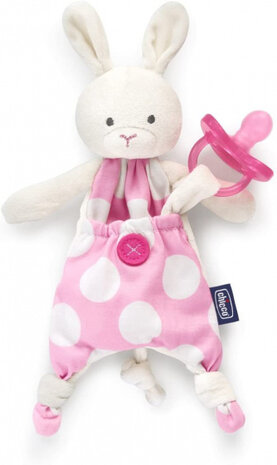 fopspeenhouder junior 12,5 cm pluche roze/wit