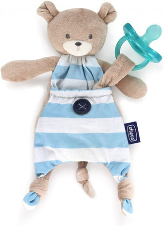 fopspeenhouder junior 12,5 cm pluche blauw/wit