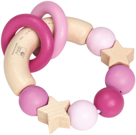 grijpring Geluksgreep meisjes 10 cm hout naturel/roze