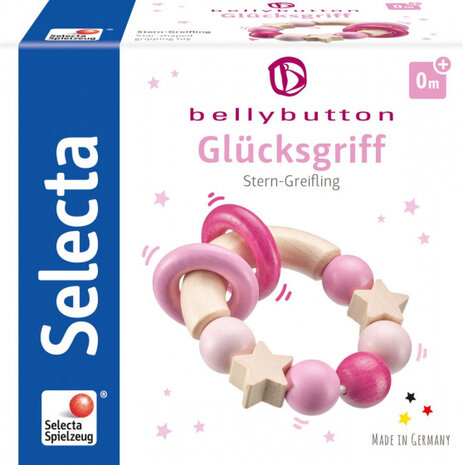 grijpring Geluksgreep meisjes 10 cm hout naturel/roze