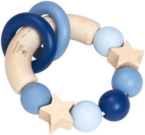 grijpring Geluksgreep jongens 10 cm hout naturel/blauw