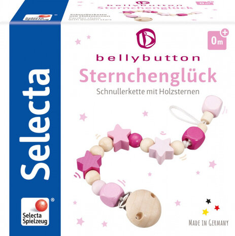 fopspeenketting Sterrenplezier meisjes 21 cm hout roze