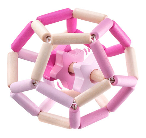 grijp- &amp; bijtringbal meisjes 11,5 cm naturel/roze hout