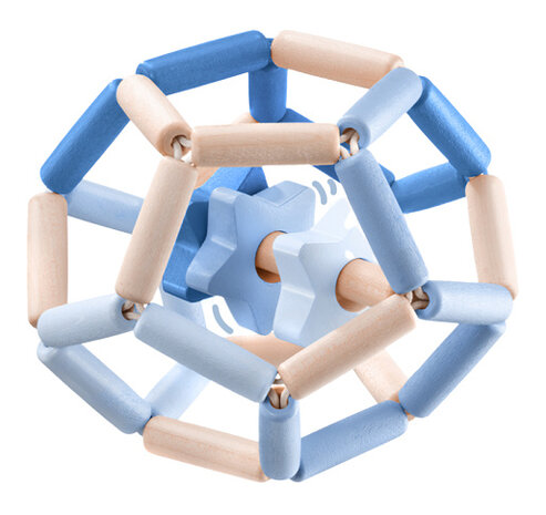 grijp- &amp; bijtringbal jongens 11,5 cm naturel/blauw hout
