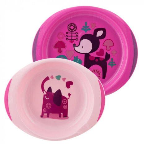 bordenset meisjes 24 cm polypropyleen roze/paars 2-delig