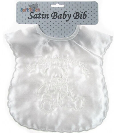 doopslabbetje Christening Day 20 x 30 cm satijn wit