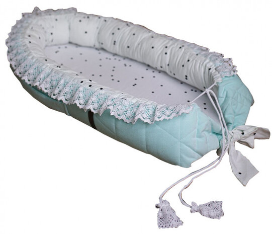 babynest Triangles fluweel/katoen lichtblauw/wit