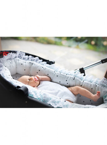 babynest Triangles fluweel/katoen lichtblauw/wit