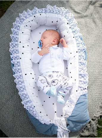 babynest Triangles fluweel/katoen jeansblauw/wit