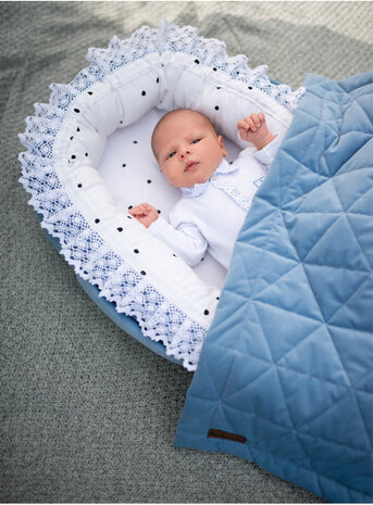 babynest Triangles fluweel/katoen jeansblauw/wit
