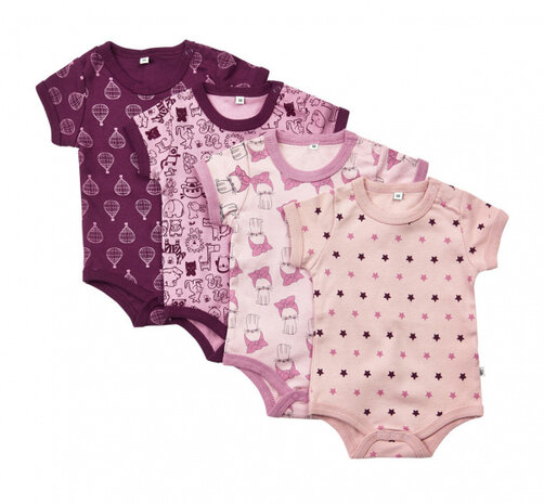 rompers korte mouw meisjes katoen roze/paars 4 stuks mt 98