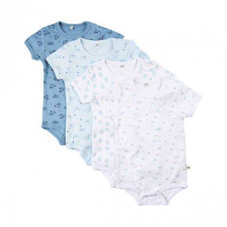 rompers korte mouw jongens katoen blauw/wit 4 stuks mt 98