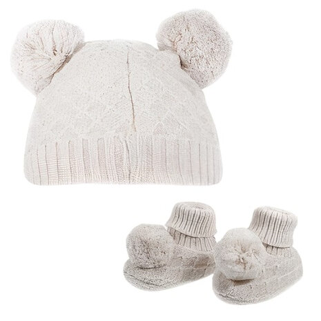 babymuts en sokjes PomPom junior polyester creme