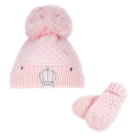 muts en handschoenen meisjes polyester roze 2-delig