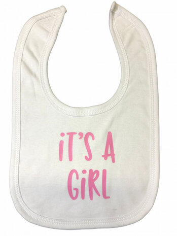 slabber It&#039;s a girl meisjes 33 cm katoen wit/roze