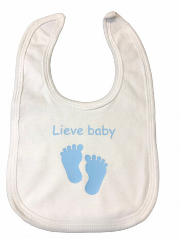 slabber Lieve baby jongens 33 cm katoen wit/blauw