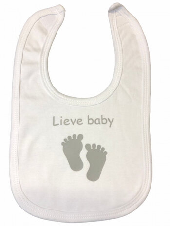 slabber Lieve baby jongens 33 cm katoen wit/grijs