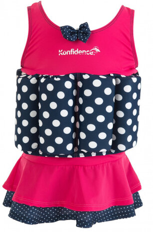 drijfpakje/zwempak lycra roze/navy stip maat 2-3 jaar