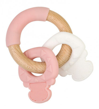 bijtring Keys 10 cm hout roze