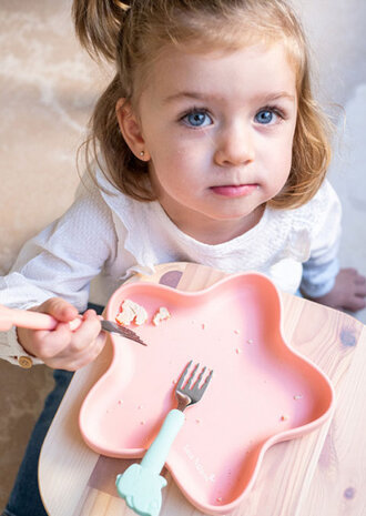 bestekset Little Elephants siliconen/RVS mintgroen 2-delig