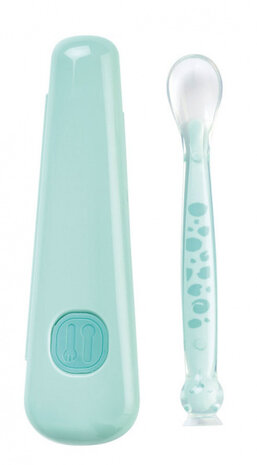 lepel met houder Soft &amp; Fun siliconen mintgroen 2-delig