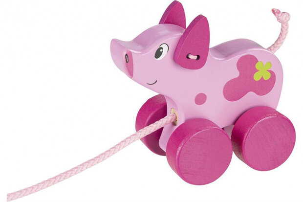 trekdier biggetje 9 cm hout roze