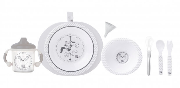 eetset Sweet Woolly melamine 6-delig wit/grijs