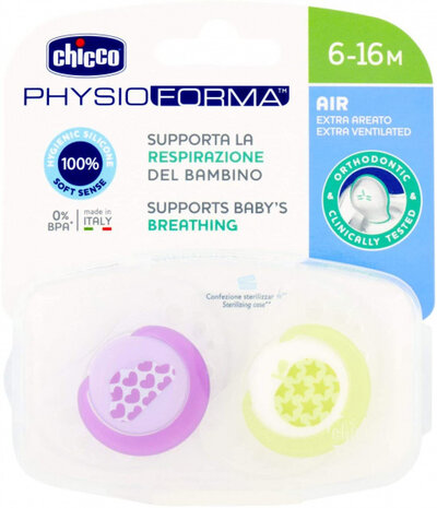 fopspeen Physio Air junior siliconen groen/roze 2 stuks