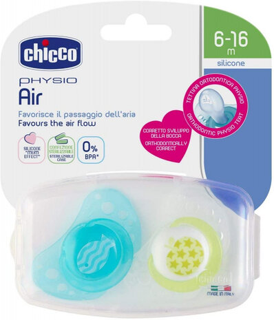 fopspeen Physio Air siliconen blauw/groen 2 stuks