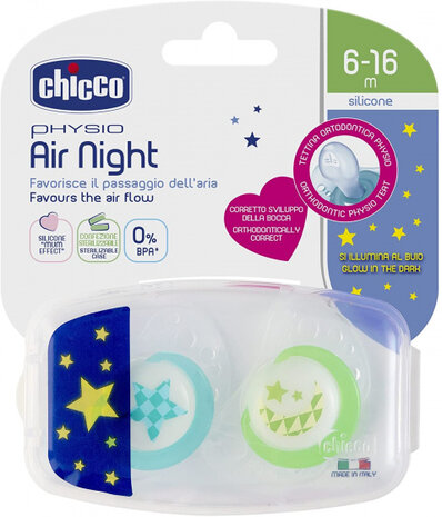 fopspeen Physio Air Night siliconen blauw/groen 2 stuks