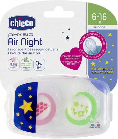 fopspeen Physio Air Night siliconen roze/groen 2 stuks