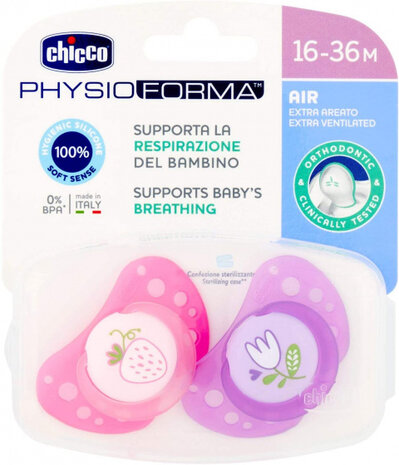 fopspeen Physio Air meisjes siliconen paars/roze 2 stuks
