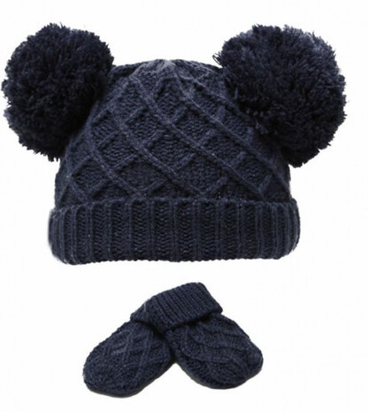 babymuts en wanten Diamond Knit acryl navy 2-delig