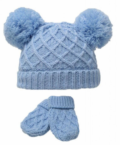 babymuts en wanten Diamond Knit acryl blauw 2-delig