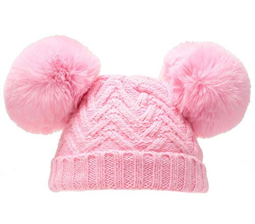 babymuts pompoms Chevron acryl roze maat S