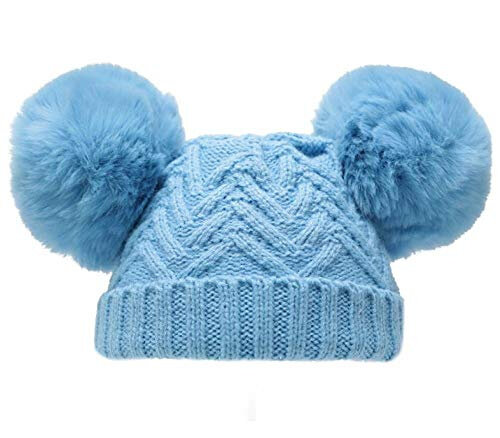 babymuts pompoms Chevron acryl blauw maat M