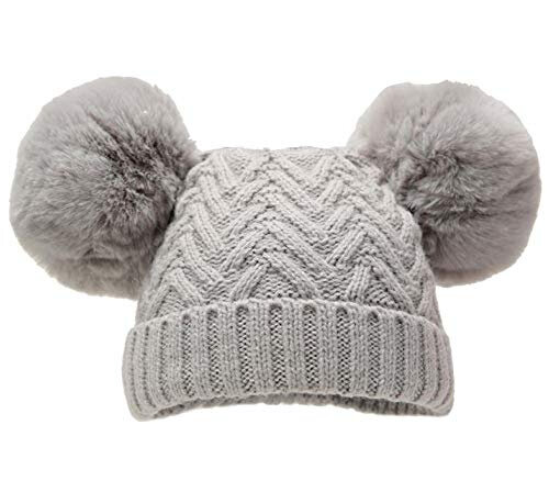 babymuts pompoms Chevron acryl grijs maat M