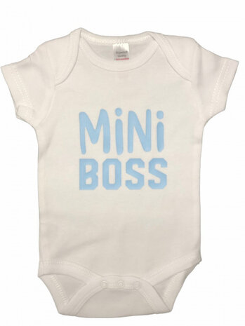 romper Mini Boss junior katoen wit/blauw maat 62/68