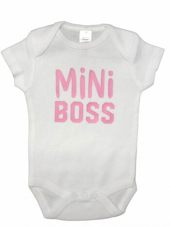 romper Mini Boss junior katoen wit/roze maat 62/68