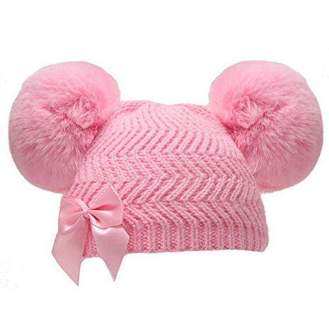 babymuts met strikje meisjes acryl roze maat S