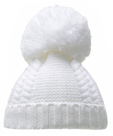 babymuts met pompom junior acryl wit