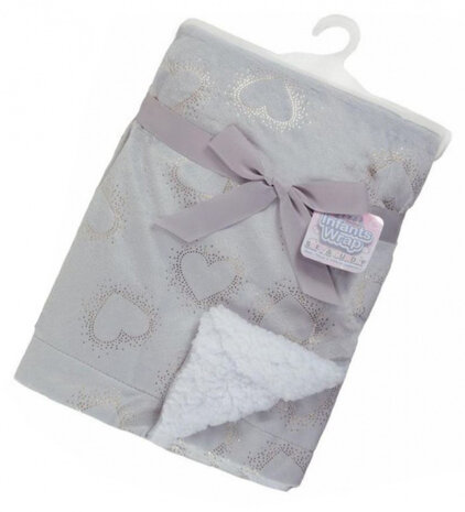 dekentje hartjes 75 x 100 cm polyester/ sherpa grijs