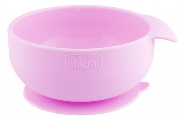 kom met zuignap meisjes 12,5 cm siliconen roze