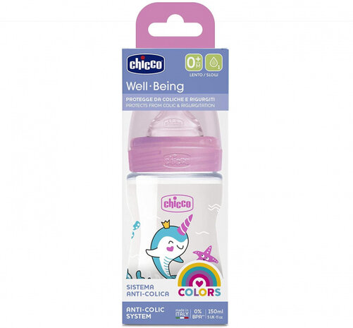 zuigfles glas transparant/roze 150 ml (0m+)