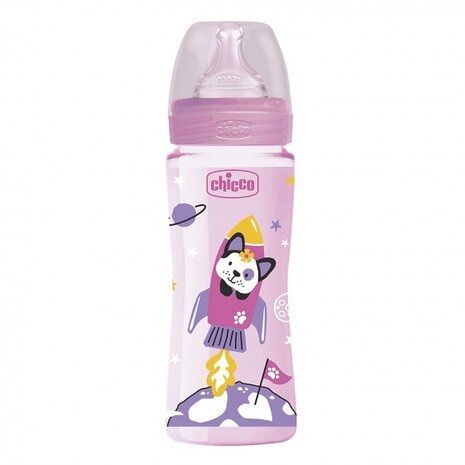 zuigfles 330 ml polymeer/siliconen roze/transparant