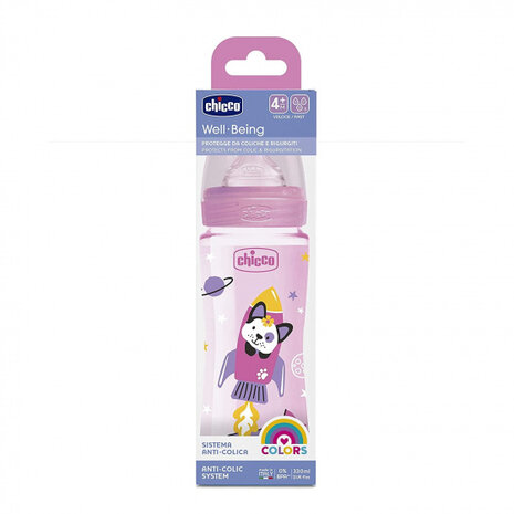 zuigfles 330 ml polymeer/siliconen roze/transparant