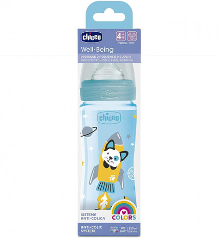 zuigfles 330 ml polymeer/siliconen blauw/transparant