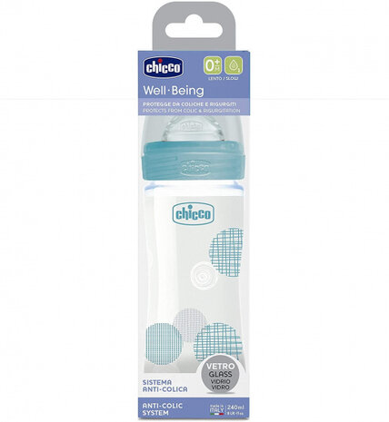 zuigfles 240 ml polymeer/siliconen blauw/transparant