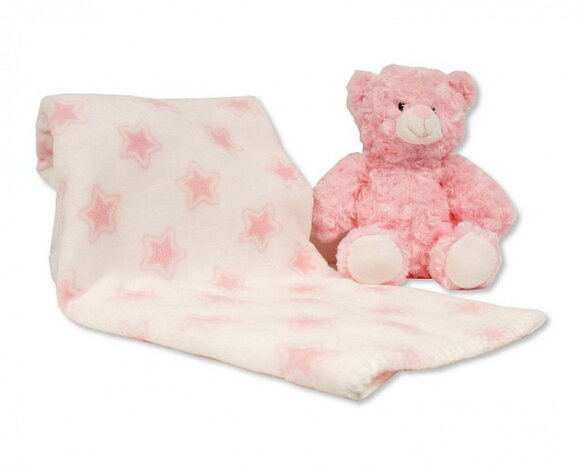 fleecedeken met beertje 75x90 cm polyester roze