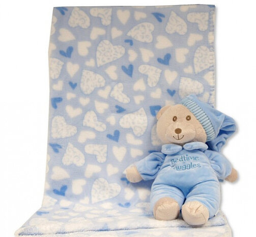 fleecedeken met teddybeer 75x90 cm polyester blauw